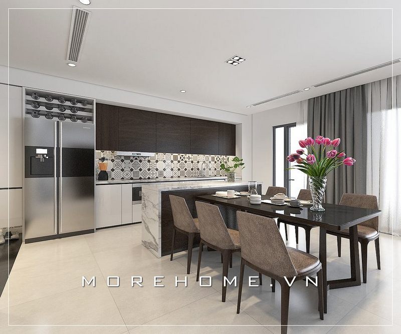 Thiết kế nội thất gỗ tự nhiên cho phòng ăn chung cư hiện đại